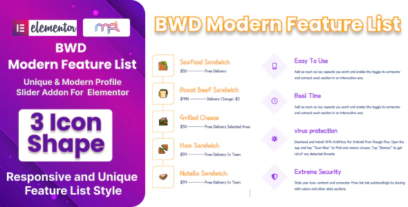 BWD Modern Feature List Addon For Elementor – 创意元素编辑器模块插件 – v1.0